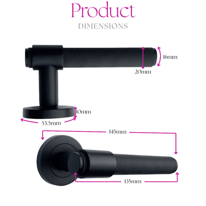 Knurled Door Handles Chrome, Black, Brass – Loop & Neck Lever on Rose Latch