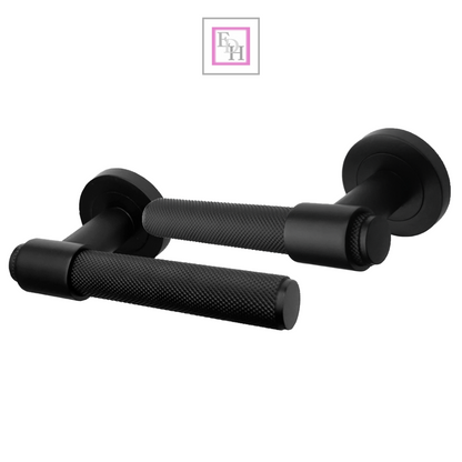 Knurled Door Handles Chrome, Black, Brass – Loop & Neck Lever on Rose Latch