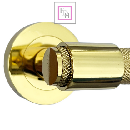 Knurled Door Handles Chrome, Black, Brass – Loop & Neck Lever on Rose Latch