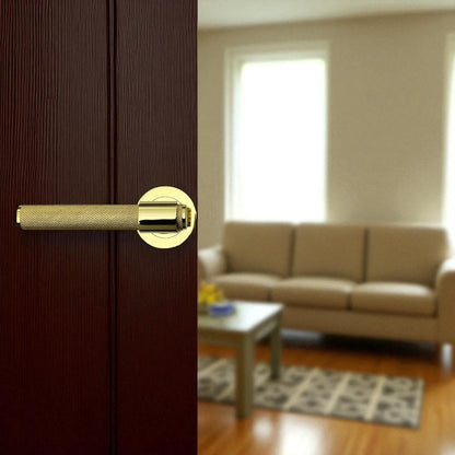 Knurled Door Handles Chrome, Black, Brass – Loop & Neck Lever on Rose Latch