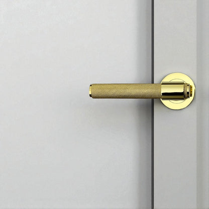 Knurled Door Handles Chrome, Black, Brass – Loop & Neck Lever on Rose Latch