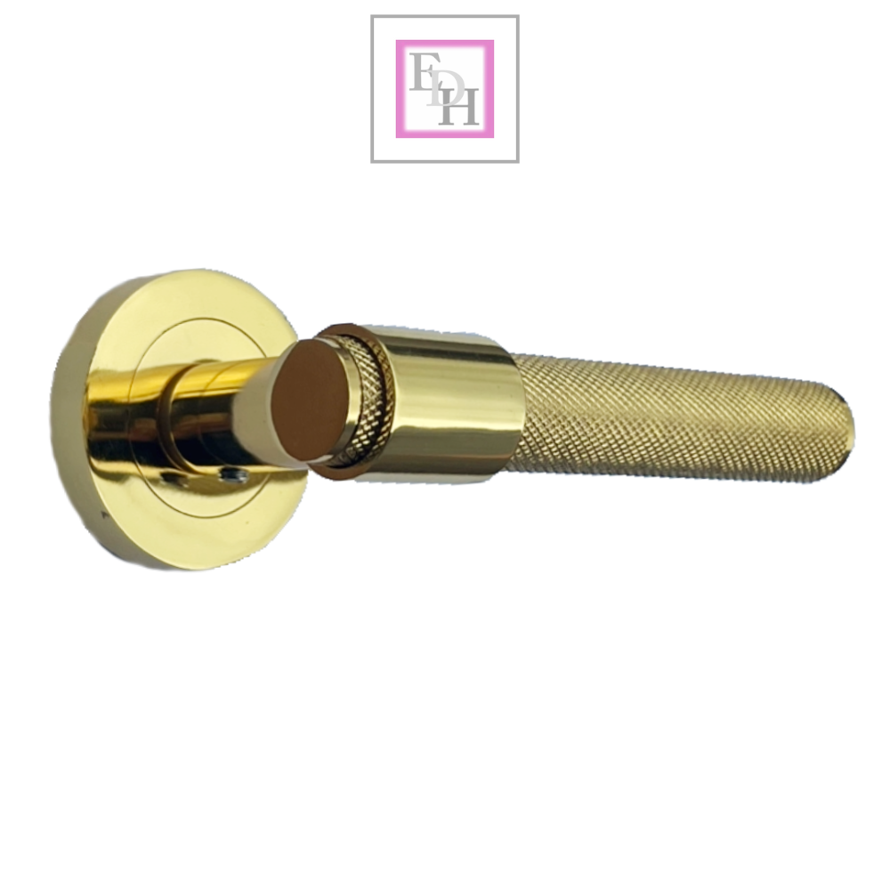 Knurled Door Handles Chrome, Black, Brass – Loop & Neck Lever on Rose Latch