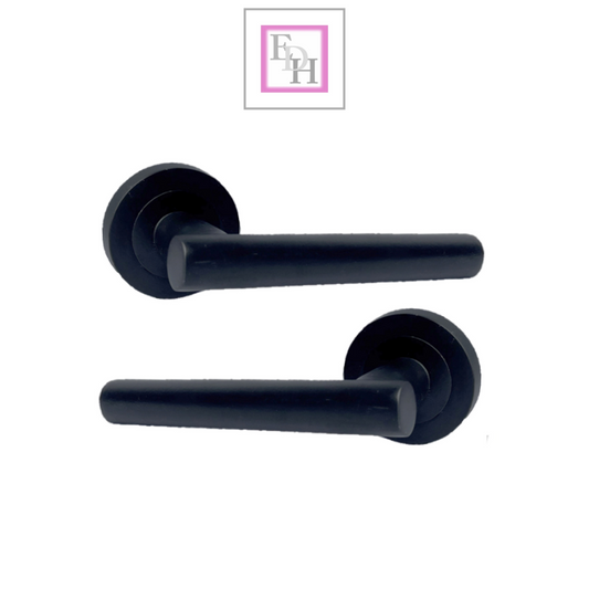 DOOR HANDLES Stylish MATT BLACK T BAR on Round Rose STRAIGHT HANDLE 1 - 10 sets