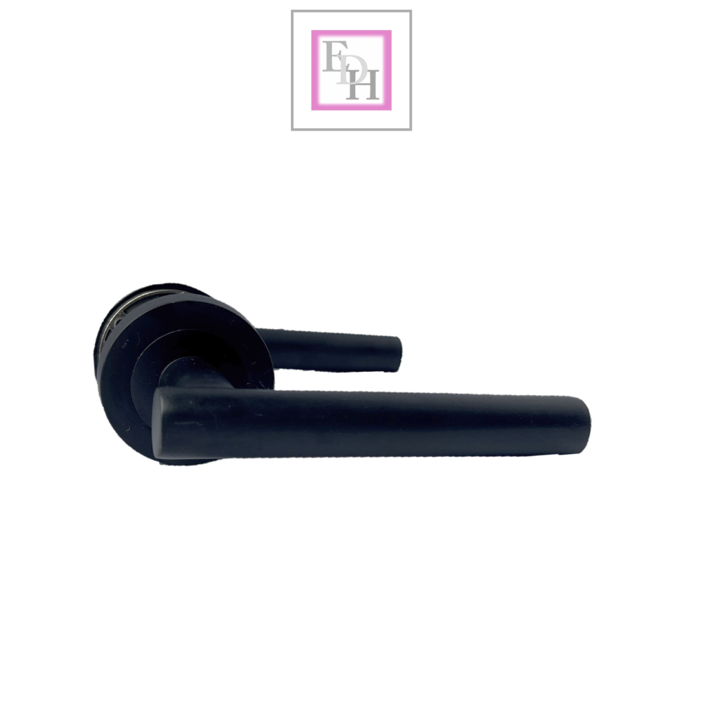 DOOR HANDLES Stylish MATT BLACK T BAR on Round Rose STRAIGHT HANDLE 1 - 10 sets
