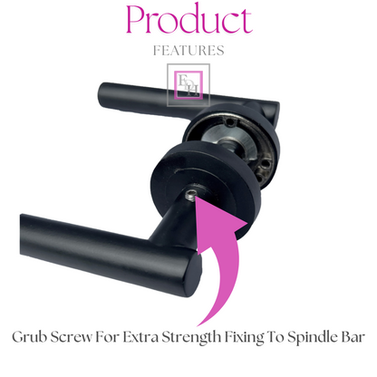 DOOR HANDLES Stylish MATT BLACK T BAR on Round Rose STRAIGHT HANDLE 1 - 10 sets