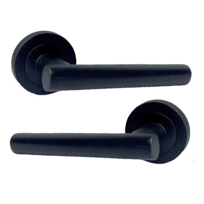 Matt Black T Bar Lever Door Handles on Round Rose – 1 Pair Internal Door Pack
