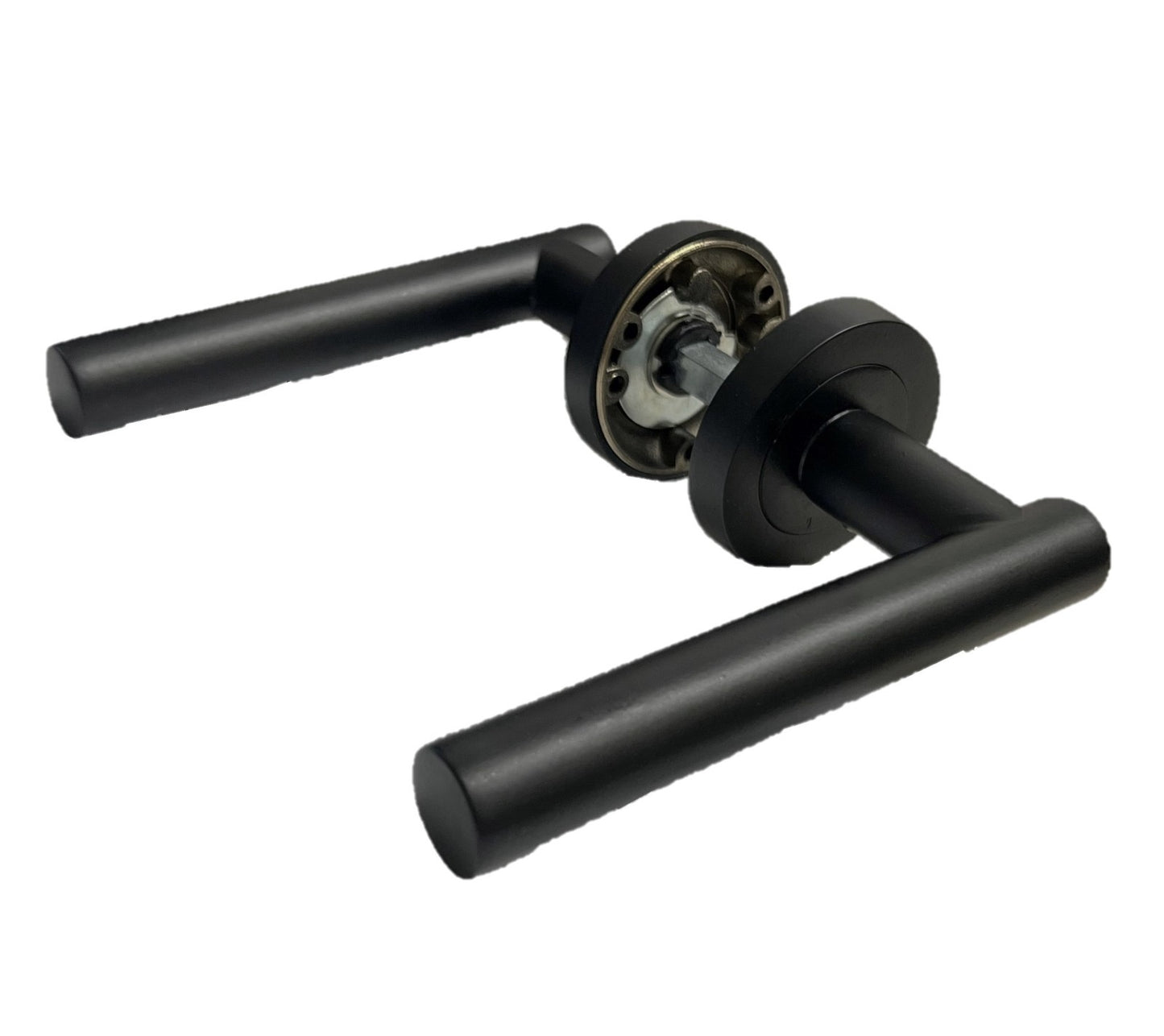DOOR HANDLES Stylish MATT BLACK T BAR on Round Rose STRAIGHT HANDLE 1 - 10 sets
