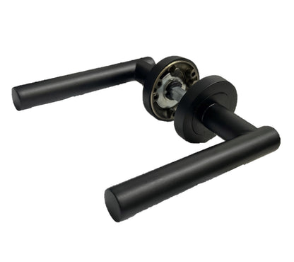 DOOR HANDLES Stylish MATT BLACK T BAR on Round Rose STRAIGHT HANDLE 1 - 10 sets