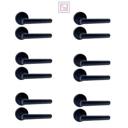DOOR HANDLES Stylish MATT BLACK T BAR on Round Rose STRAIGHT HANDLE 1 - 10 sets