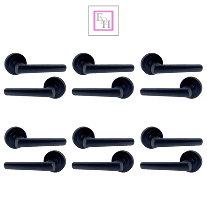 DOOR HANDLES Stylish MATT BLACK T BAR on Round Rose STRAIGHT HANDLE 1 - 10 sets