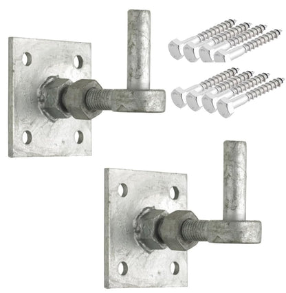 Adjustable Hook on 4” x 4” Plates (Pair) – Galvanised Steel Finish | Heavy-Duty Gate or Door Hinge | Includes Fixings | Rust-Resistant, Adjustable Fit