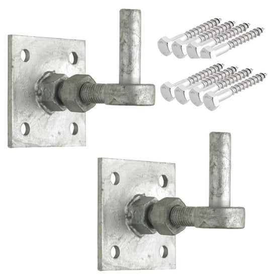 Adjustable Hook on 4” x 4” Plates (Pair) – Galvanised Steel Finish | Heavy-Duty Gate or Door Hinge | Includes Fixings | Rust-Resistant, Adjustable Fit