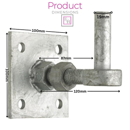 Adjustable Hook on 4” x 4” Plates (Pair) – Galvanised Steel Finish | Heavy-Duty Gate or Door Hinge | Includes Fixings | Rust-Resistant, Adjustable Fit