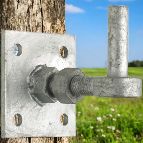 Adjustable Hook on 4” x 4” Plates (Pair) – Galvanised Steel Finish | Heavy-Duty Gate or Door Hinge | Includes Fixings | Rust-Resistant, Adjustable Fit