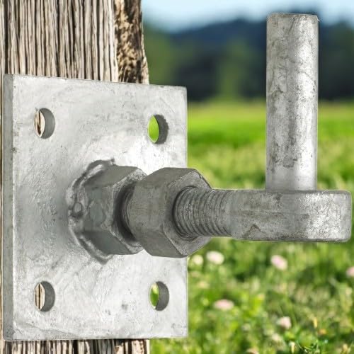 Adjustable Hook on 4” x 4” Plates (Pair) – Galvanised Steel Finish | Heavy-Duty Gate or Door Hinge | Includes Fixings | Rust-Resistant, Adjustable Fit