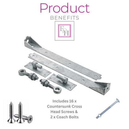 14" Adjustable Hook and Band Hinges – Galvanized Heavy-Duty Gate & Door Hinges – Rust-Resistant Outdoor Hardware with 12mm Pin