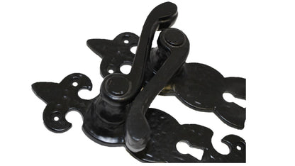 Black Cast Iron Fleur-de-Lys Lever Lock Door Handles  Ornate Antique Internal