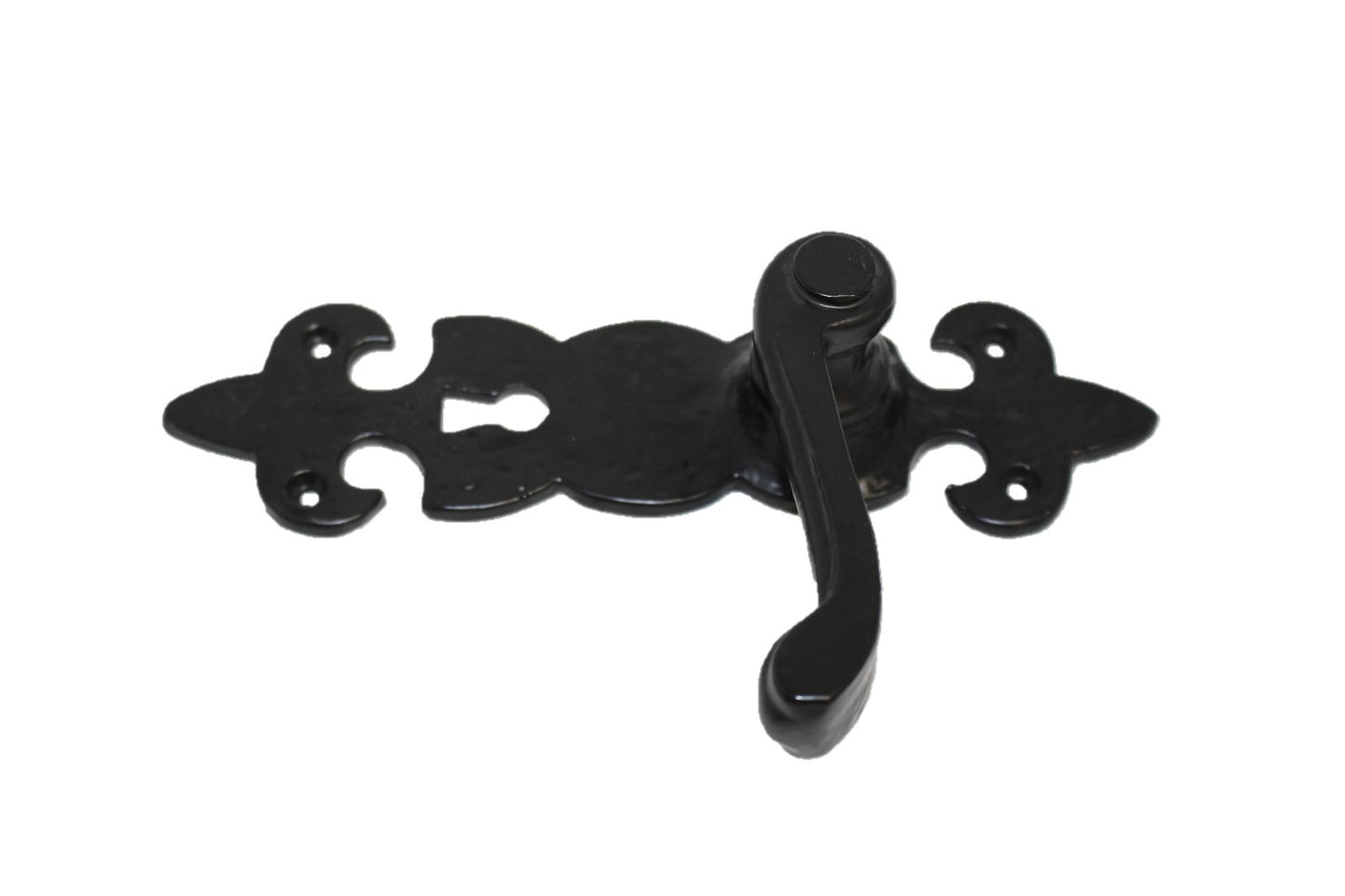 Black Cast Iron Fleur-de-Lys Lever Lock Door Handles  Ornate Antique Internal