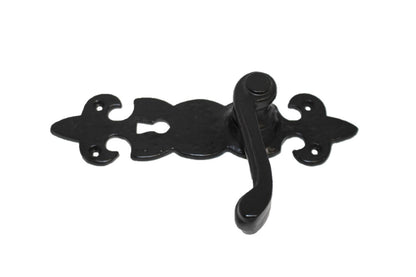 Black Cast Iron Fleur-de-Lys Lever Lock Door Handles  Ornate Antique Internal
