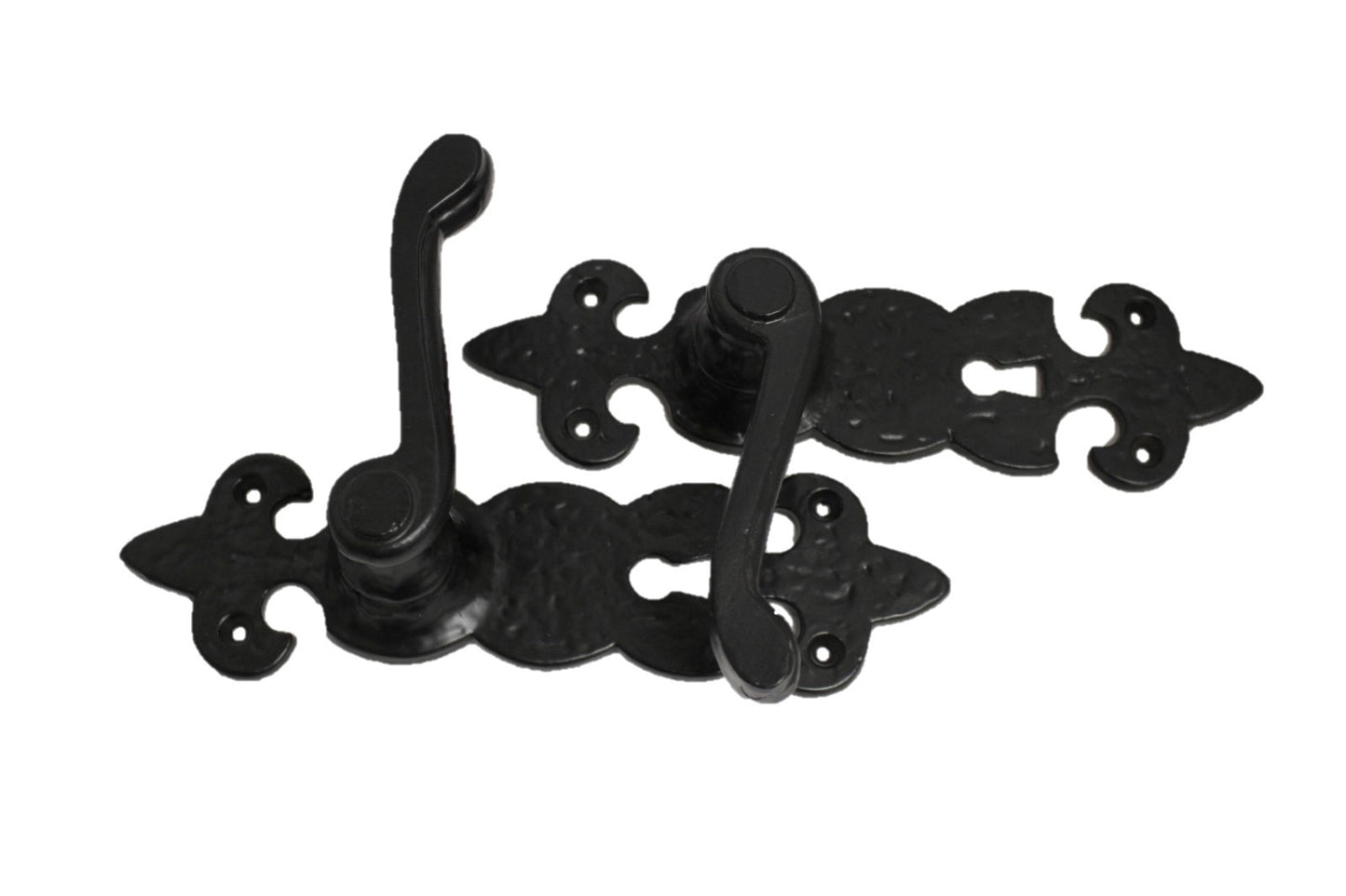 Black Cast Iron Fleur-de-Lys Lever Lock Door Handles  Ornate Antique Internal