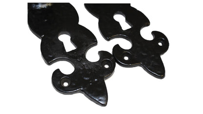 Black Cast Iron Fleur-de-Lys Lever Lock Door Handles  Ornate Antique Internal