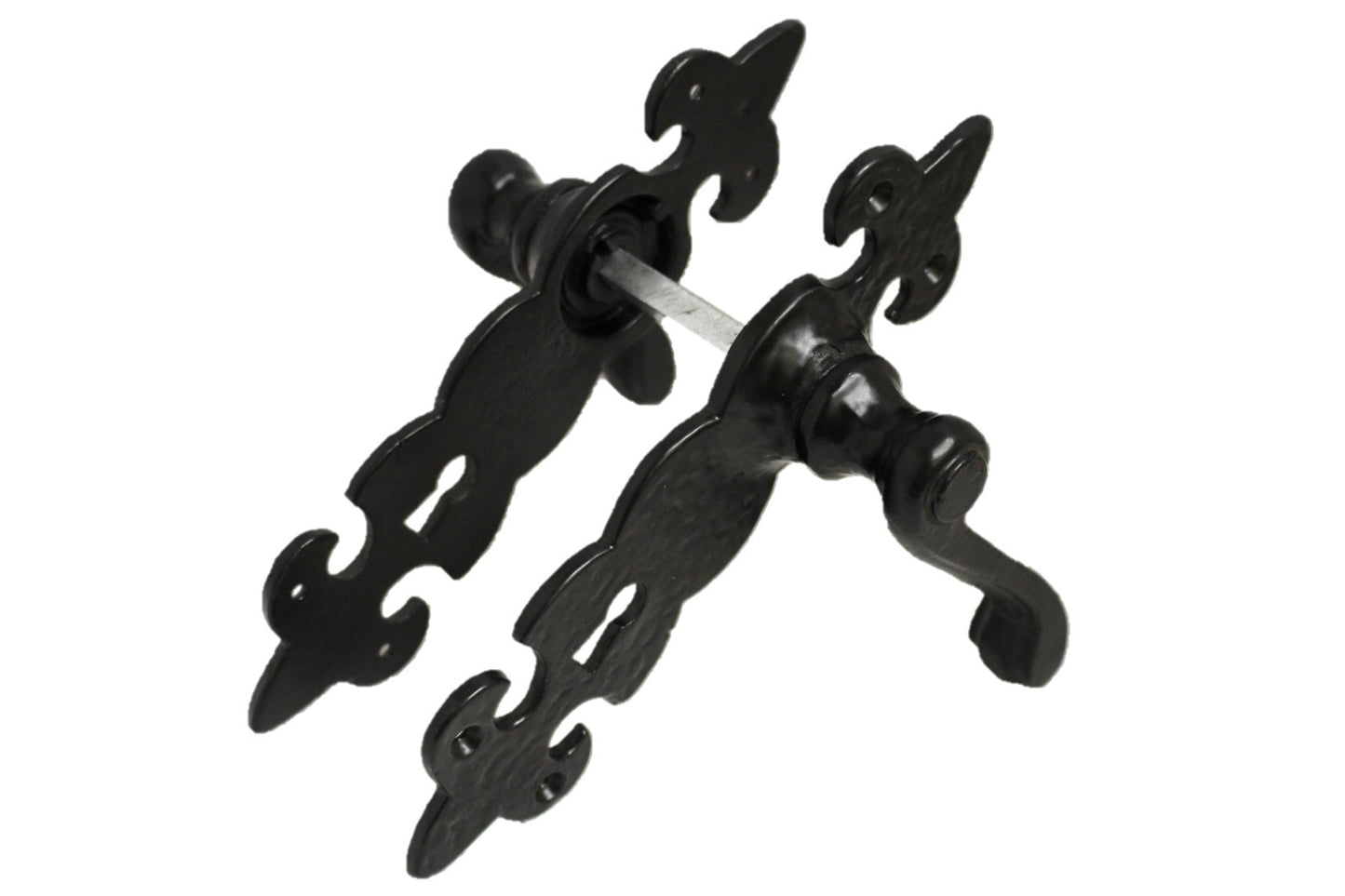 Black Cast Iron Fleur-de-Lys Lever Lock Door Handles  Ornate Antique Internal