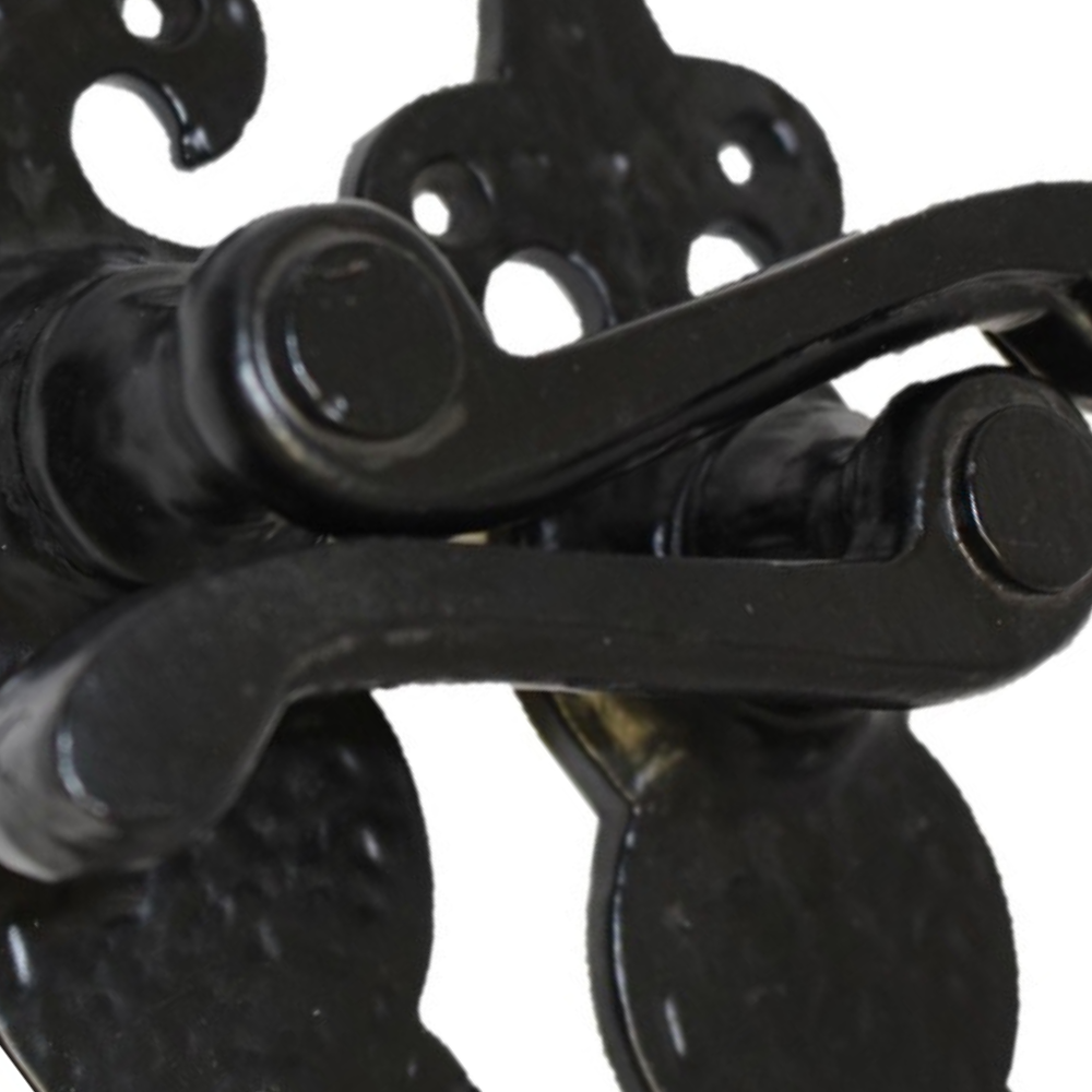 Black Cast Iron Fleur-de-Lys Lever Lock Door Handles  Ornate Antique Internal