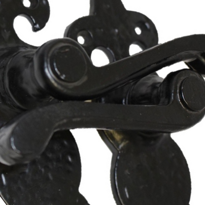 Black Cast Iron Fleur-de-Lys Lever Lock Door Handles  Ornate Antique Internal