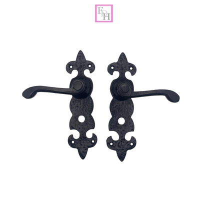 Black Cast Iron Fleur-de-Lys Bathroom Door Handles – Antique Privacy Lever Set
