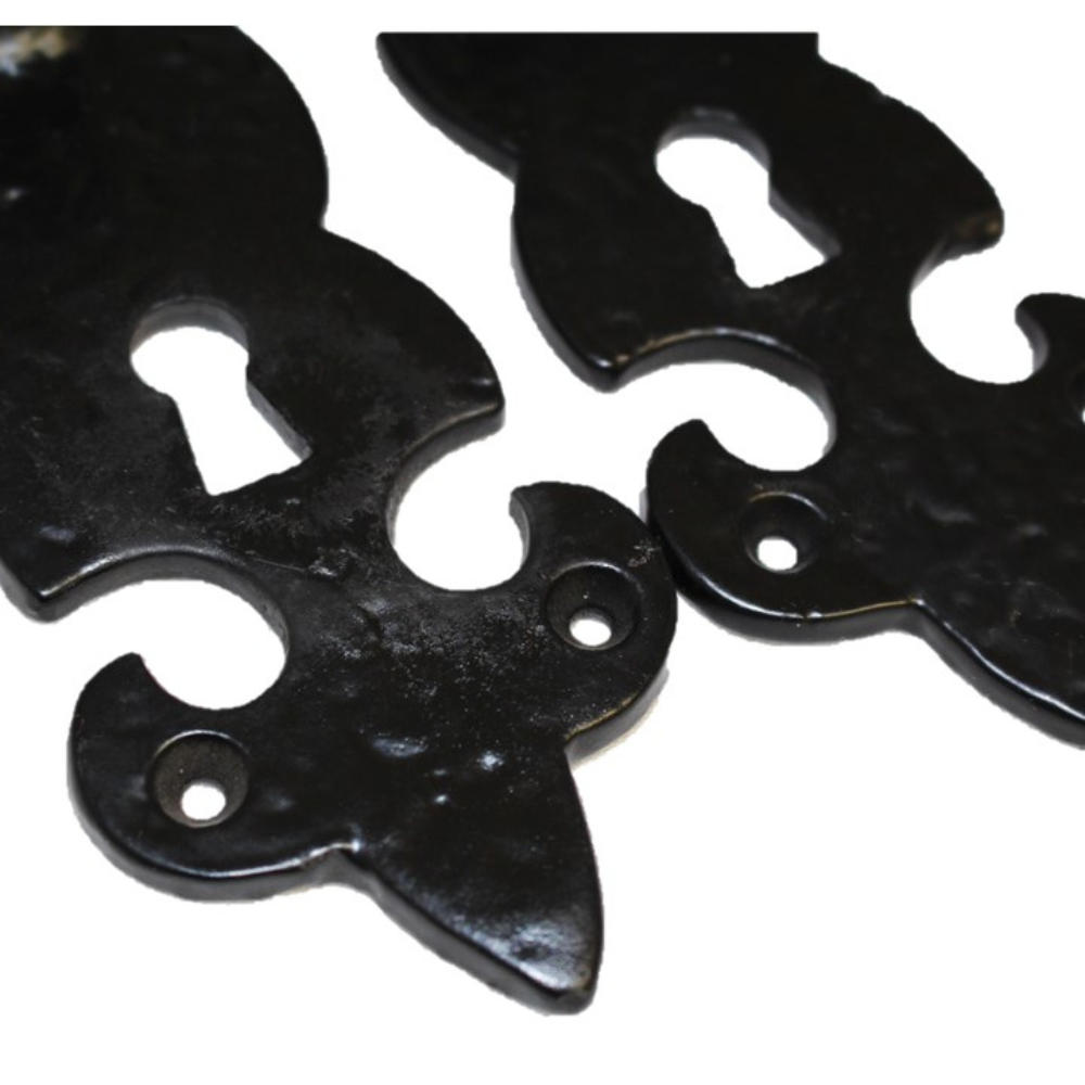 Black Cast Iron Fleur-de-Lys Lever Lock Door Handles  Ornate Antique Internal