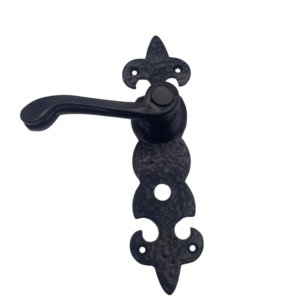Black Cast Iron Fleur-de-Lys Bathroom Door Handles – Antique Privacy Lever Set