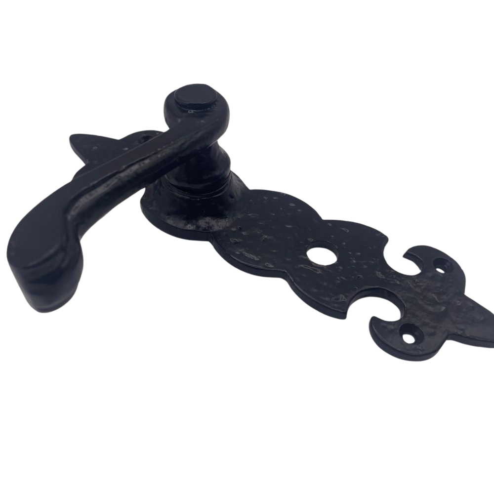 Black Cast Iron Fleur-de-Lys Bathroom Door Handles – Antique Privacy Lever Set