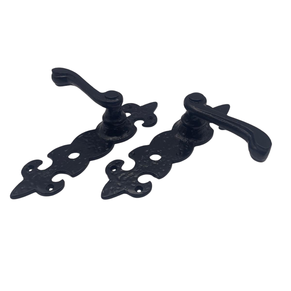 Black Cast Iron Fleur-de-Lys Bathroom Door Handles – Antique Privacy Lever Set