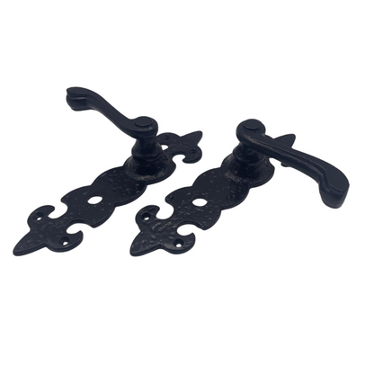 Black Cast Iron Fleur-de-Lys Bathroom Door Handles – Antique Privacy Lever Set