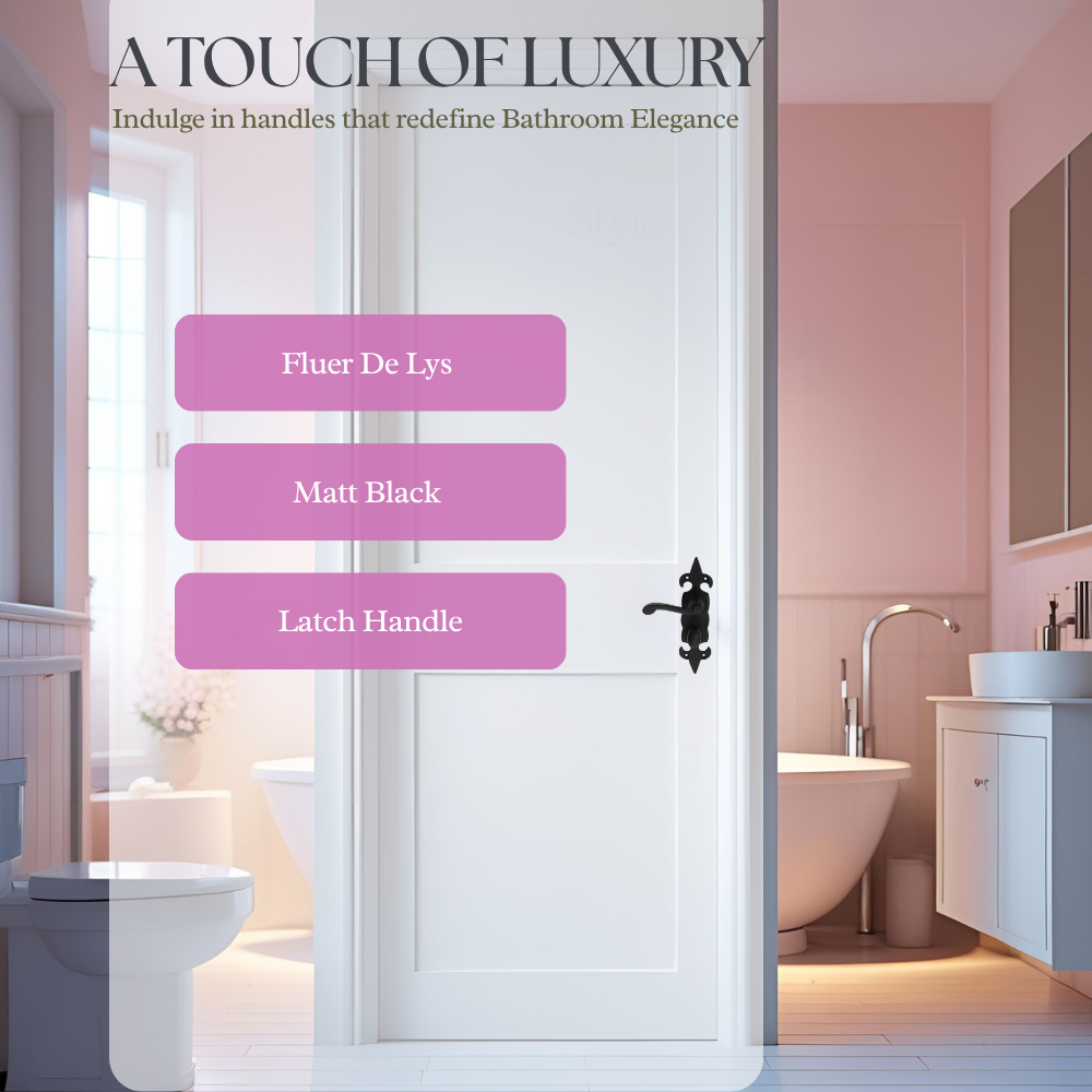 Black Cast Iron Fleur-de-Lys Bathroom Door Handles – Antique Privacy Lever Set