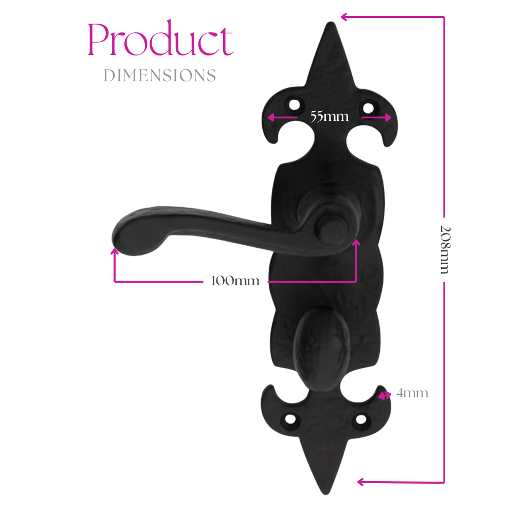 Black Cast Iron Fleur-de-Lys Bathroom Door Handles – Antique Privacy Lever Set