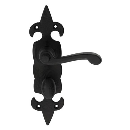 Black Cast Iron Fleur-de-Lys Bathroom Door Handles – Antique Privacy Lever Set