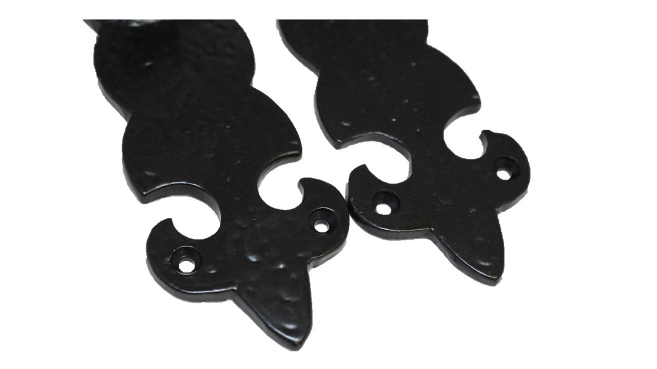 Black Cast Iron Fleur-de-Lys Lever Lock Door Handles  Ornate Antique Internal
