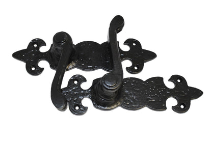 Black Cast Iron Fleur-de-Lys Lever Lock Door Handles  Ornate Antique Internal