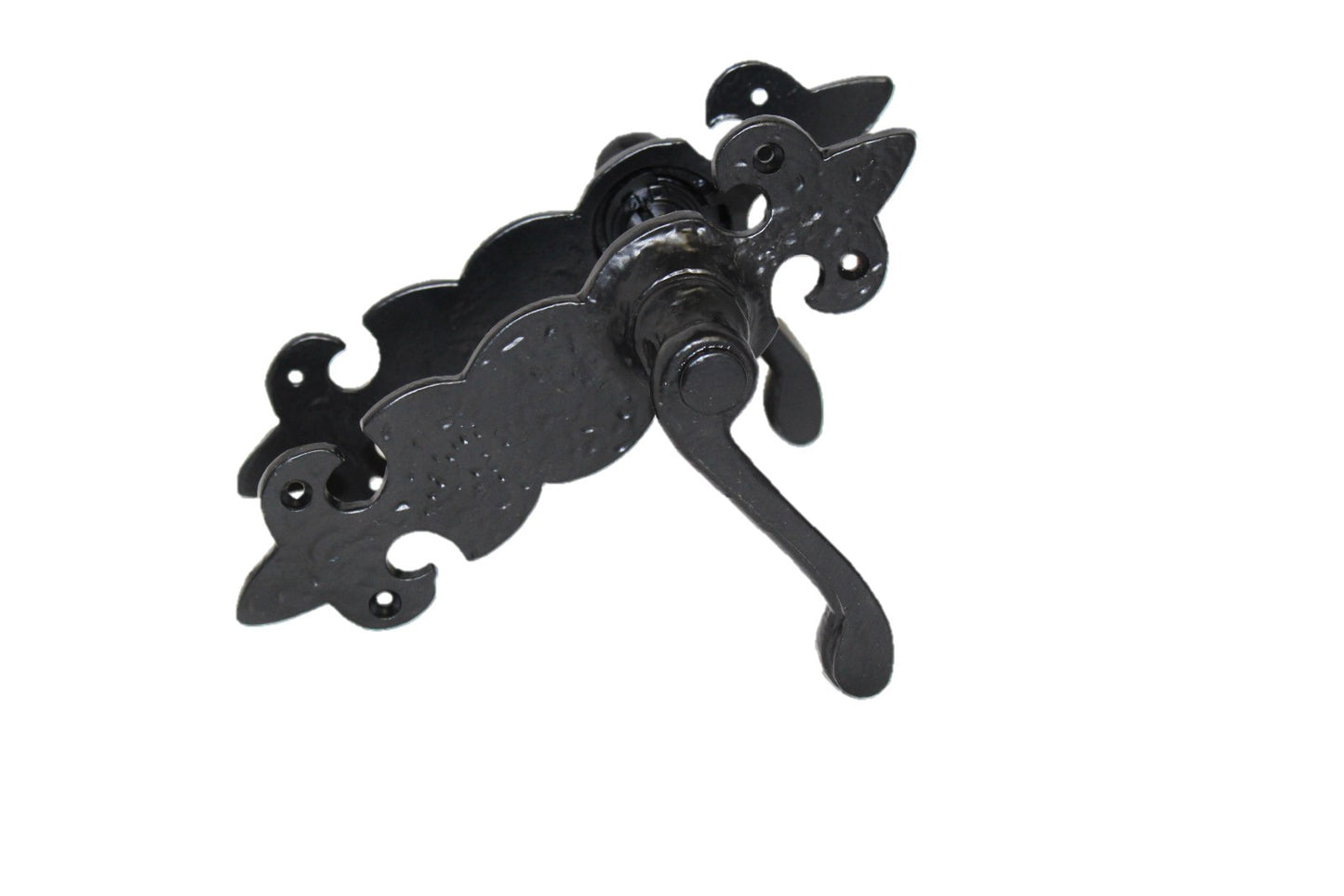 Black Cast Iron Fleur-de-Lys Lever Lock Door Handles  Ornate Antique Internal