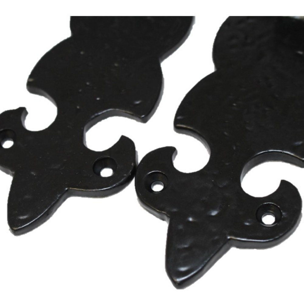 Black Cast Iron Fleur-de-Lys Lever Lock Door Handles  Ornate Antique Internal