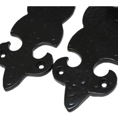 Black Cast Iron Fleur-de-Lys Lever Lock Door Handles  Ornate Antique Internal