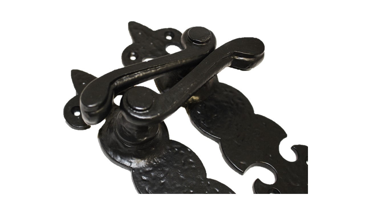 Black Cast Iron Fleur-de-Lys Bathroom Door Handles – Antique Privacy Lever Set
