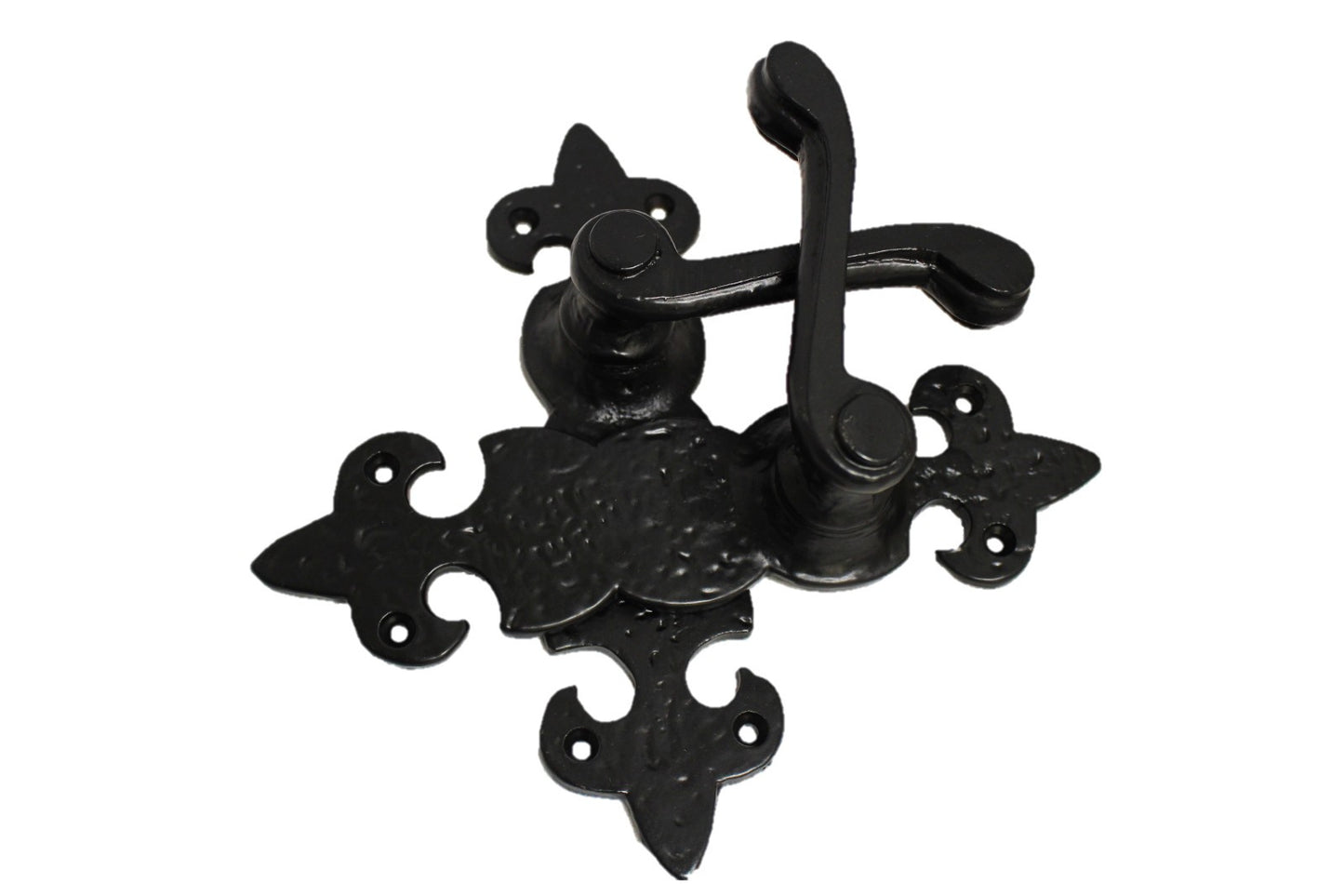 Black Cast Iron Fleur-de-Lys Lever Lock Door Handles  Ornate Antique Internal