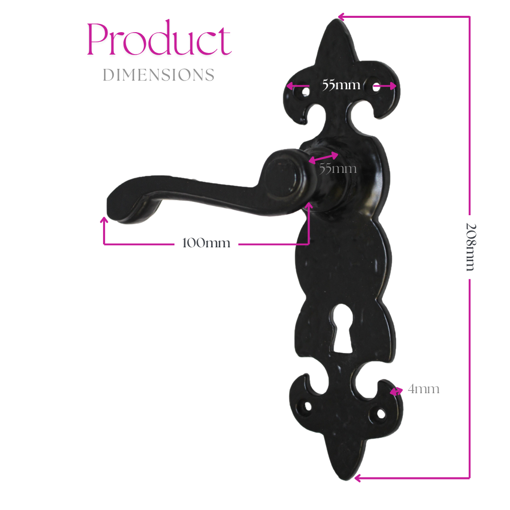 Black Cast Iron Fleur-de-Lys Bathroom Door Handles – Antique Privacy Lever Set