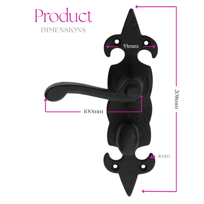 Black Cast Iron Fleur-de-Lys Lever Lock Door Handles  Ornate Antique Internal