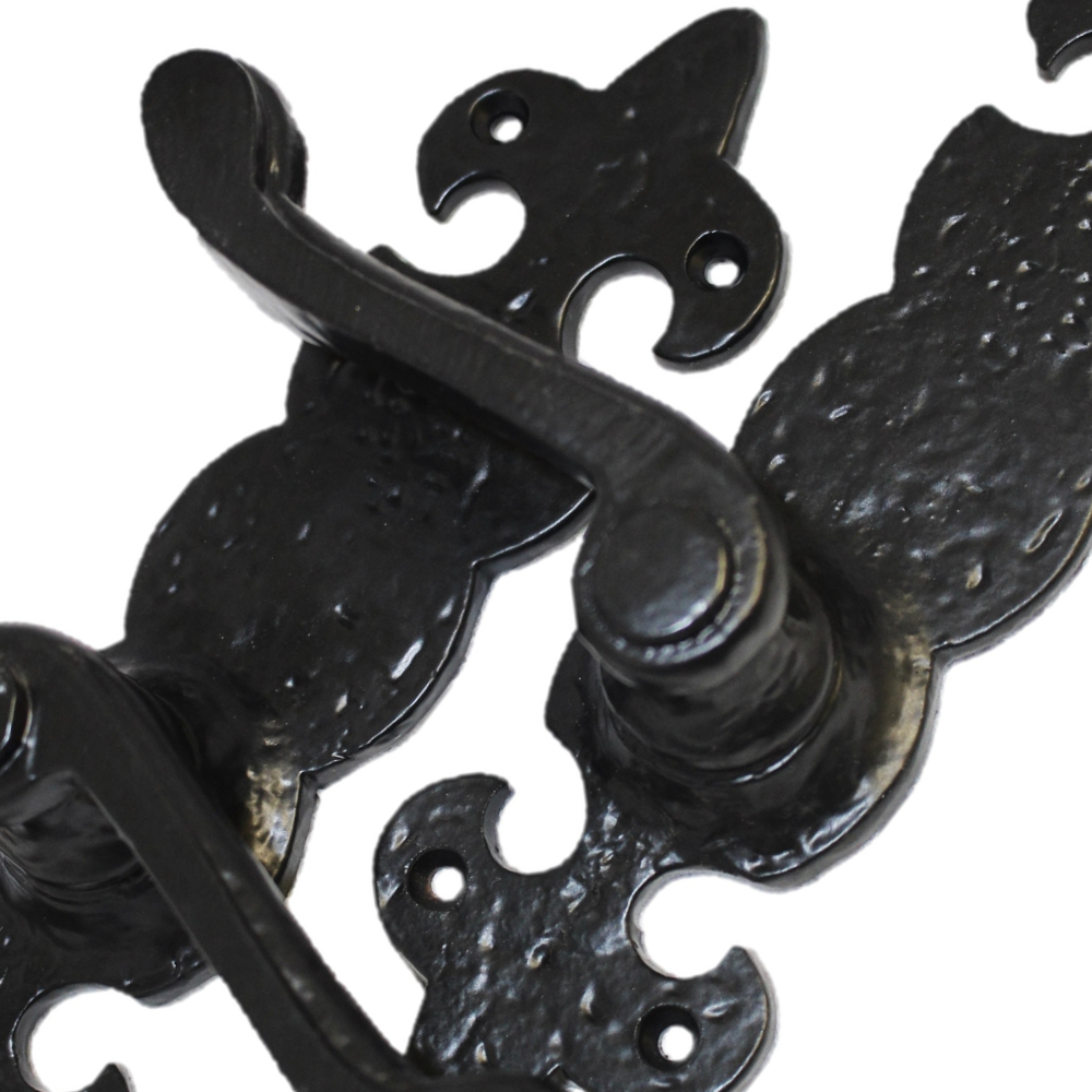 Black Cast Iron Fleur-de-Lys Lever Door Handles Antique Latch Handles+Latch Sets