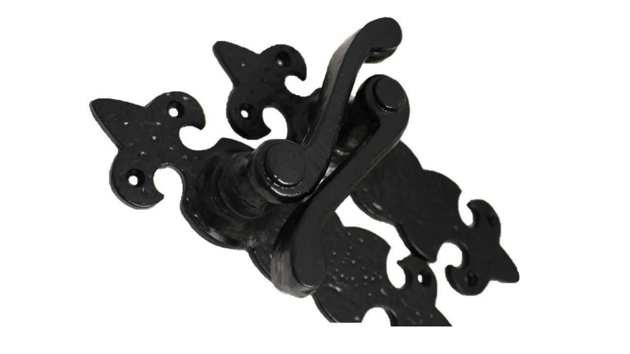 Black Cast Iron Fleur-de-Lys Lever Door Handles Antique Latch Handles+Latch Sets