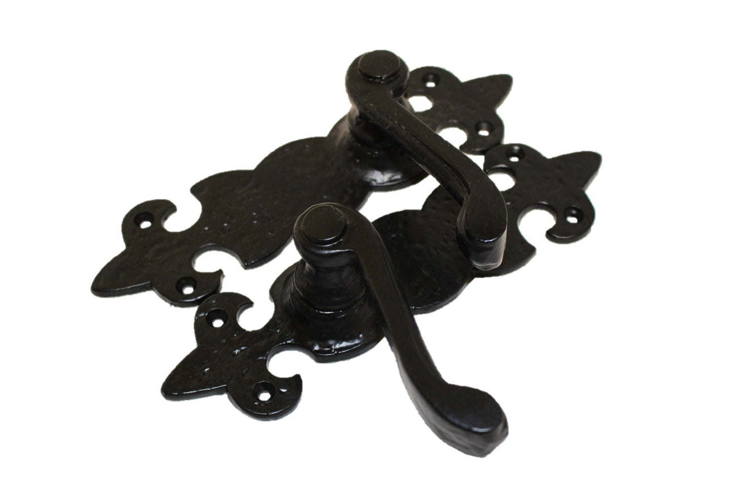 Black Cast Iron Fleur-de-Lys Lever Door Handles Antique Latch Handles+Latch Sets