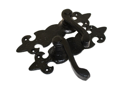 Black Cast Iron Fleur-de-Lys Lever Door Handles Antique Latch Handles+Latch Sets